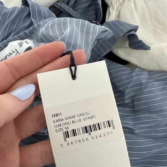 NWT Faithfull The Brand Kara Wrap Mini Dress V-neckline Sz M Oxford Blue Stripe - Picture 4 of 10